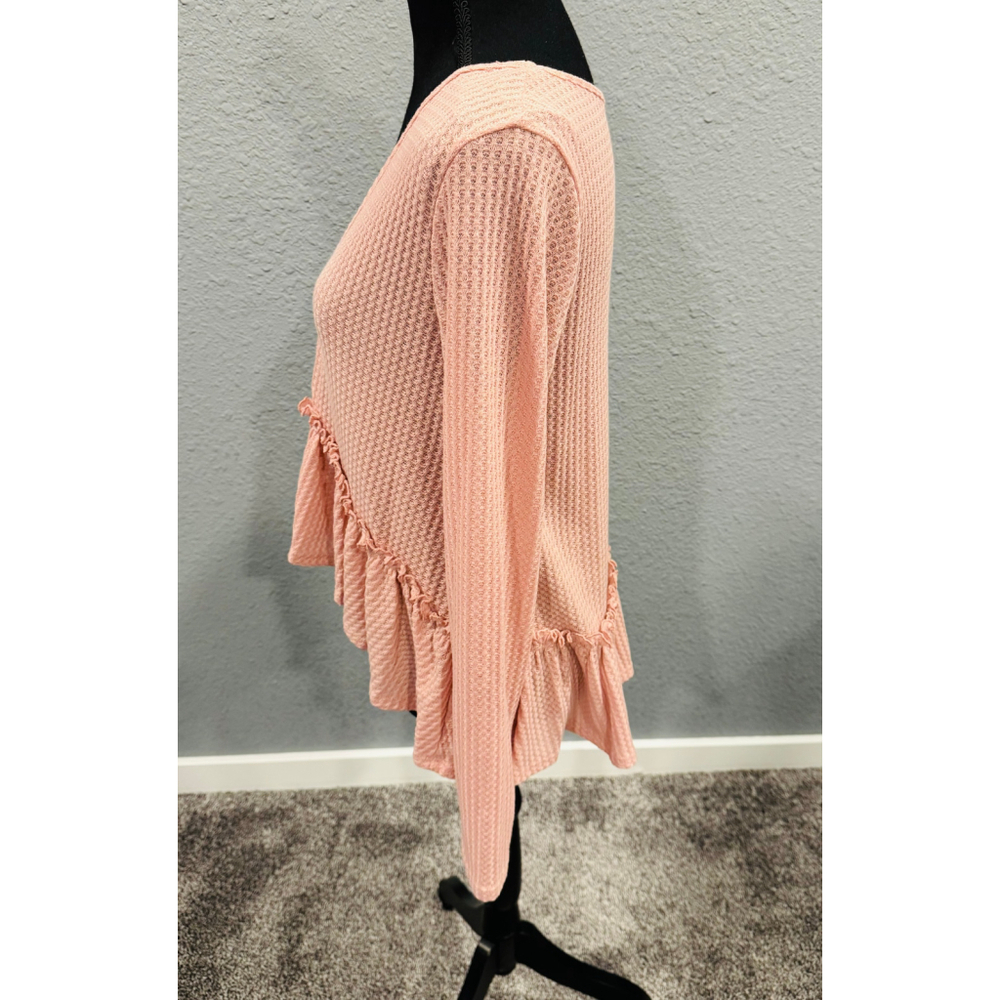 Peach Lane Pink Ruffle Hem Long-Sleeve Cropped Knit Top, Sz L, NEW - Picture 5 of 5